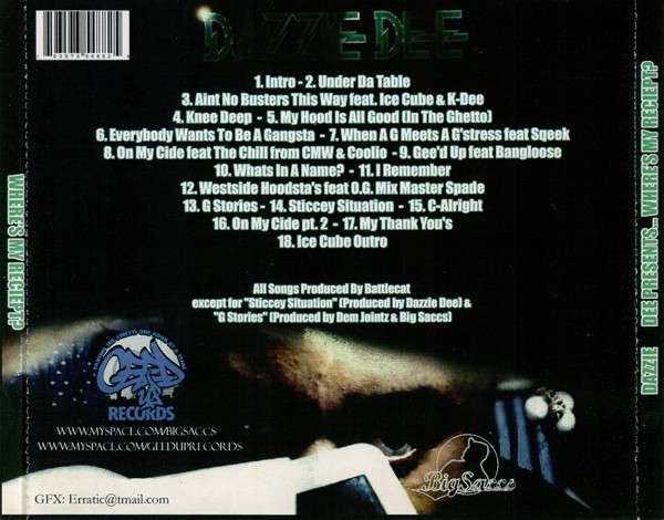 Where's My Receipt? by Dazzie Dee (CD 1996 Gee'd Up Records) in